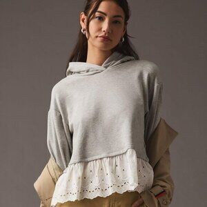 Anthropologie Maeve Eyelet‎ Hoodie- Gray/White- Size XXS